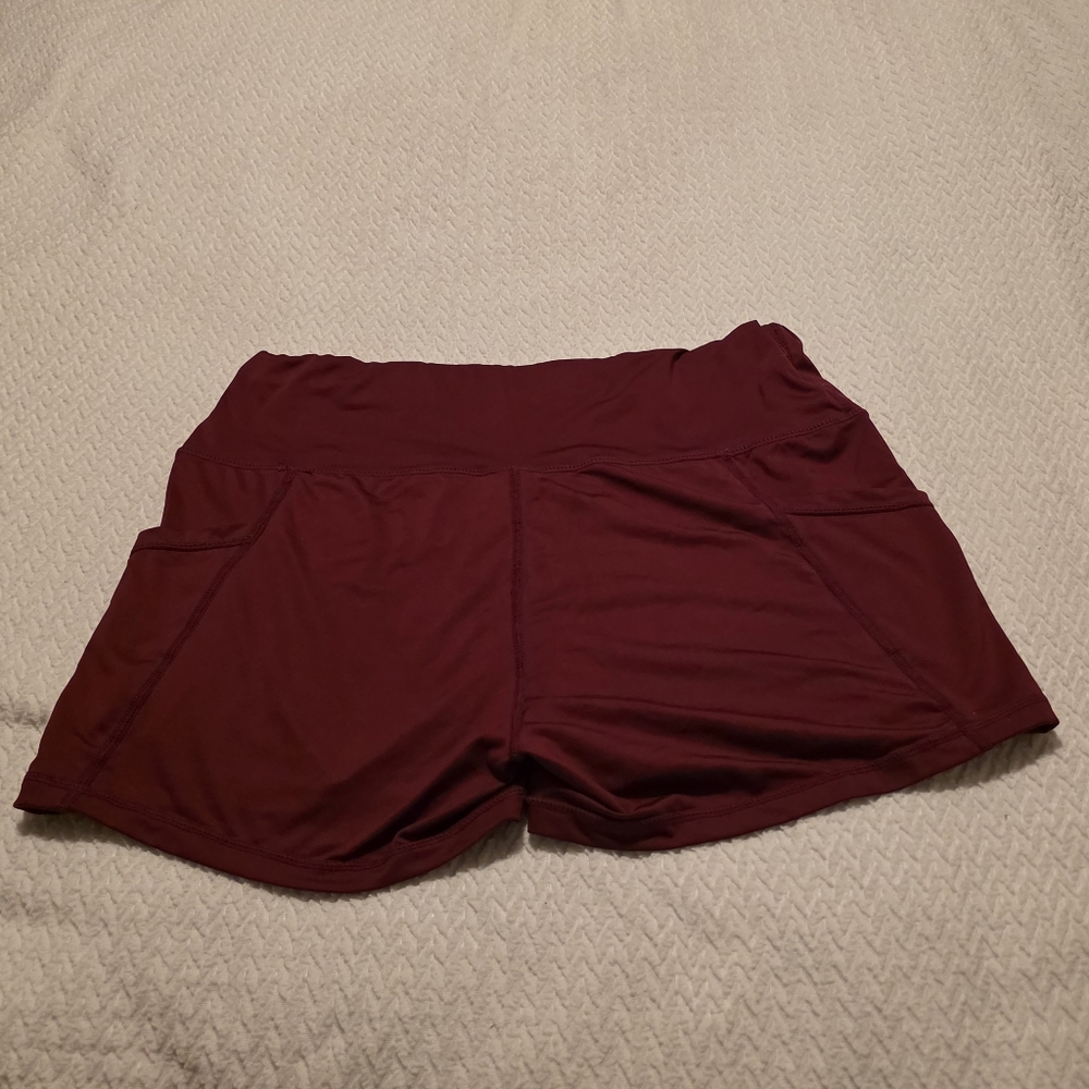 SHEIN Burgundy Athletic Shorts with Side Pockets